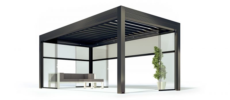 anthracite grey ral 7016 satin BLADESanthracite 416 gibus sable 4 800x347 Dynamic System presenta Energy Pergola: sostenibilità e stile.